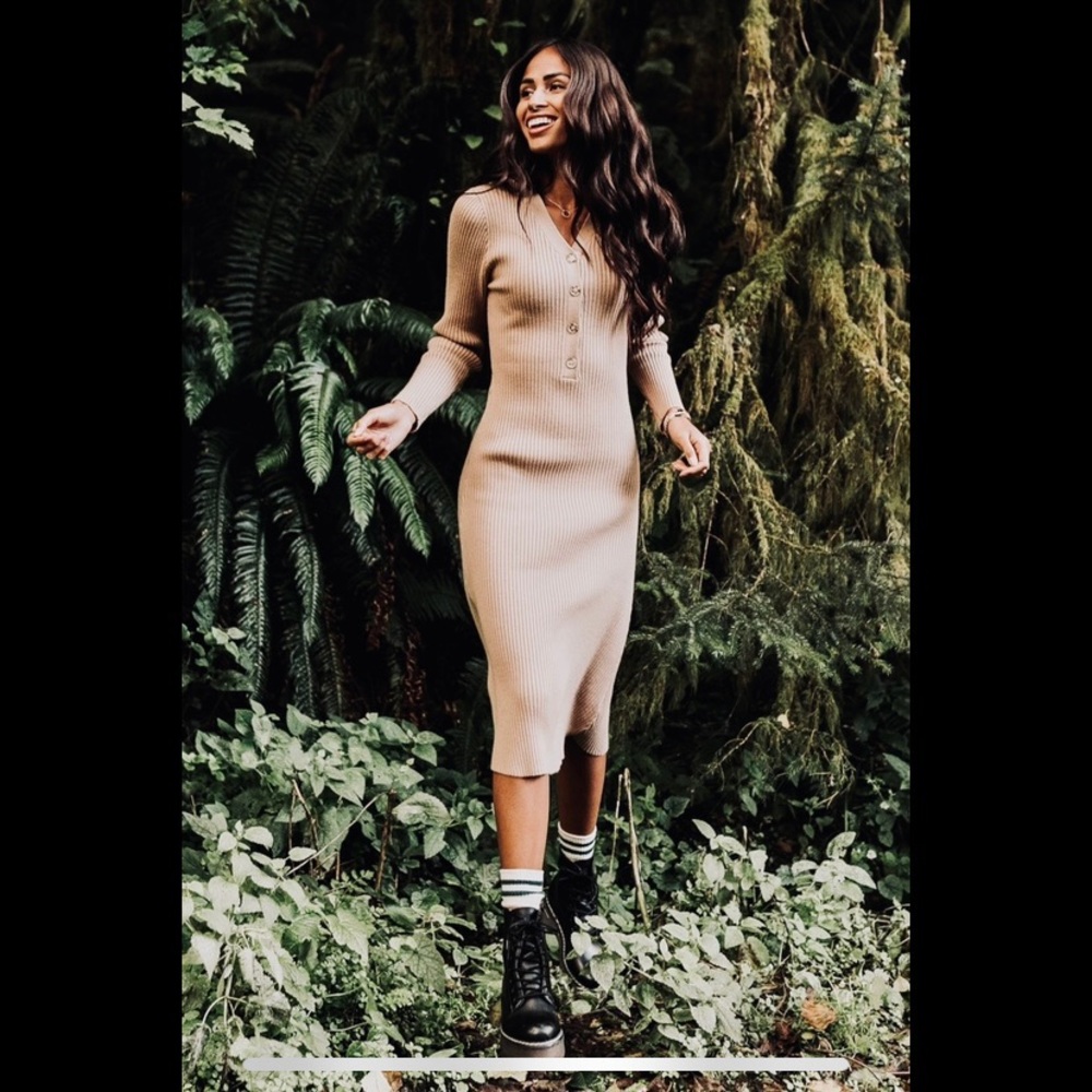 Roolee knit button up ribbed sweater midi dress - Picture 2 of 8